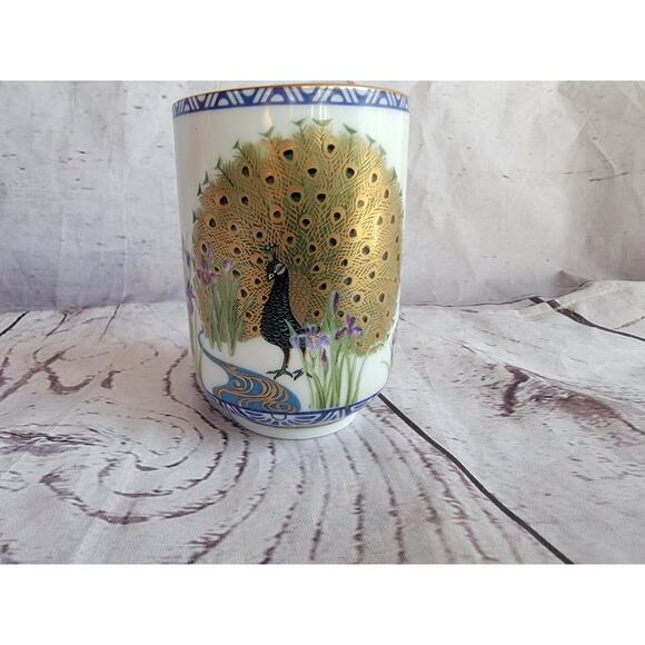 1985 Franklin Porcelain Mint Birds And Flowers Of Orient Tea Cup Peacock Iris - Picture 1 of 7